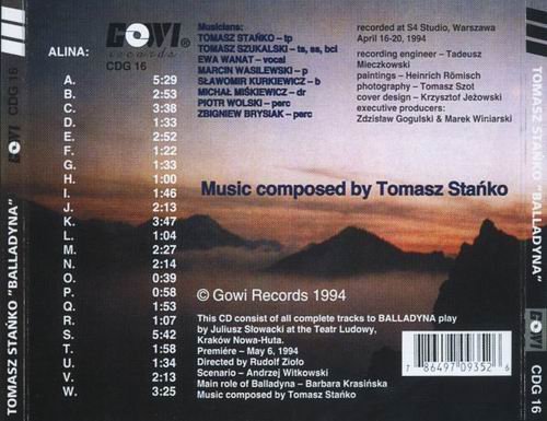 Tomasz Stanko - Balladyna (Theater play compositions) (1994)