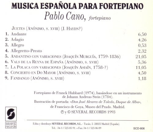 Pablo Cano - Various Composers: Música Española para Fortepiano, s. XVIII (1993)