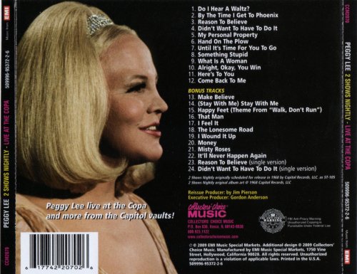 Peggy Lee -   2 Shows Nightly: Live at the Copa (2009) 320 Kbps