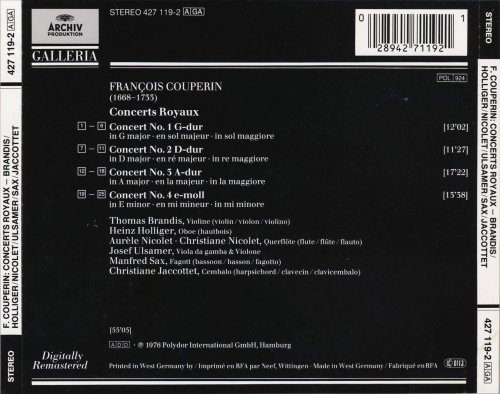 Brandis, Holliger, Nicolet, Ulsamer, Sax, Jaccottet - Couperin: Concerts Royaux Nos. 1-4 (1990)