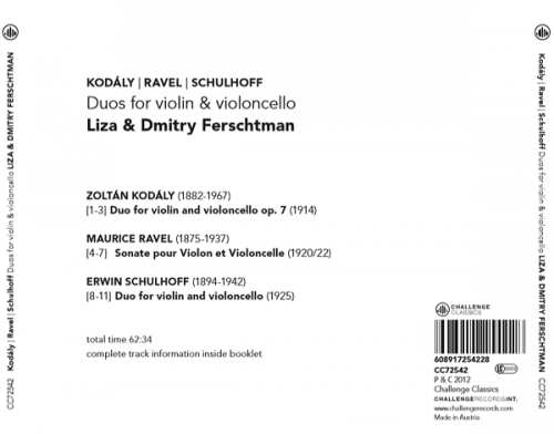 Liza & Dmitry Ferschtman - Kodaly, Ravel, Schulhoff: Duos for Violin & Violincello (2012) [DSD128] DSF + HDTracks