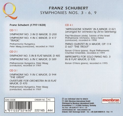 Franz Schubert - Symphonien Nrr. 3-6, 9, Klaviersonata D 821 (Quadromania, 4 CD)