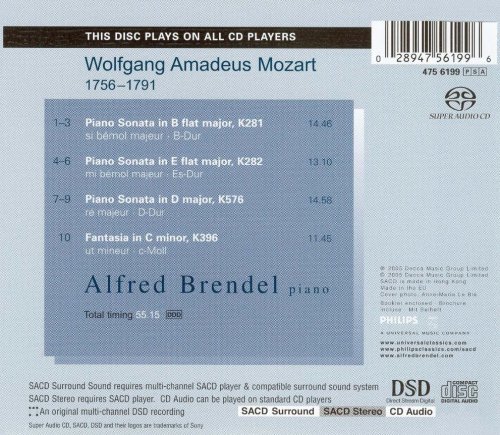 Alfred Brendel - Mozart: Piano Sonatas K281, K282, K576 & Fantasia K396 (2005) [SACD]