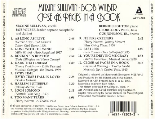 Maxine Sullivan & Bob Wilber - Close As Pages In A Book (1987) Lossless