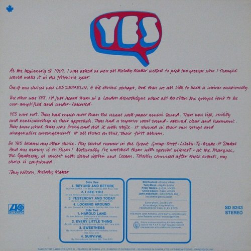 Yes ‎– Yes (1969) Vinyl