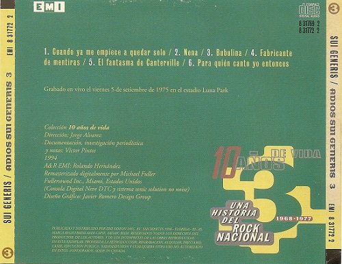 Sui Generis - Adios Sui Géneris, Volumen III (Reissue, Remastered) (1975/1994)