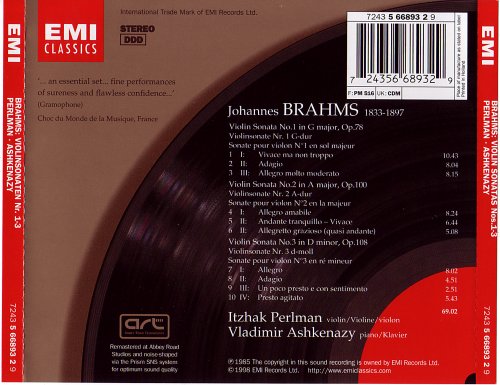 Itzhak Perlman, Vladimir Ashkenazy - Brahms: Violin Sonatas No.1-3 (1998)