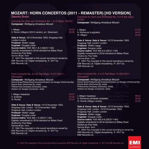 Dennis Brain, Herbert von Karajan - Mozart: Horn Concertos Nos. 1-4 (1954) [2012 SACD]